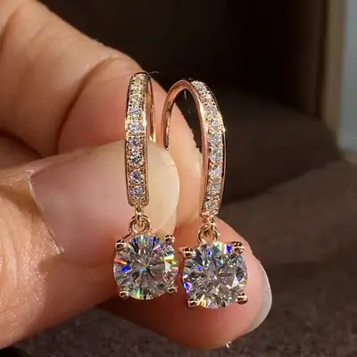 2023 New Moissanite Ear Hook Tassel Earrings Gold Plated Sparkling