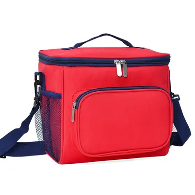 Portable Insulated Lunch Bag Red Black Oxford Cloth