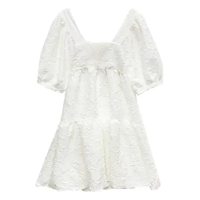 Summer 2023 New French Sweet Square Collar Puff Sleeve A- High Waist Slimming Loose Girlfriend Dress Women