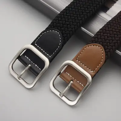 Unisex Navy Woven Belt with Pin Buckle