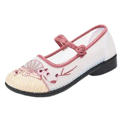 Women Hanfu Shoes White Pink Embroidered Mesh Breathable
