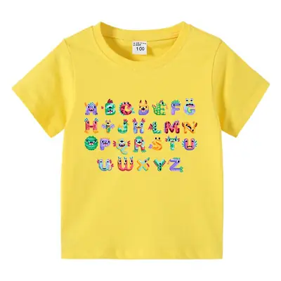 Kids Colorful Alphabet T-Shirt Navy Blue Short Sleeve Cotton