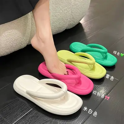 2023 Summer Fashion Sweet Slippers Women's Outer Wear Thick Bottom Flip Flops Flat Sandals Slippe