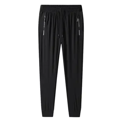 Men Ice Silk Ankle-Tied Sports Pants Black
