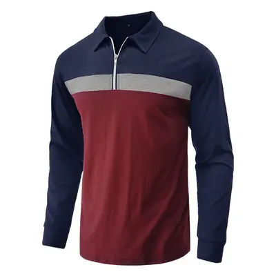 Polo Shirt Navy Grey Stripe Long Sleeve Men