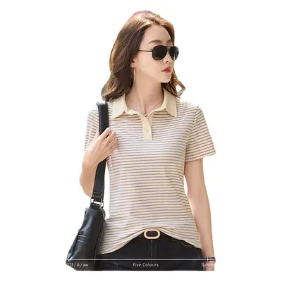 Women Striped Polo Shirt Large Autumn Winter Warm