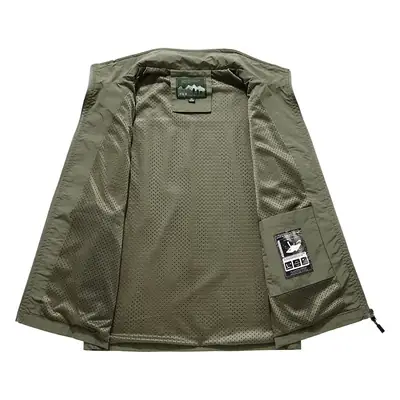 Men's Olive Green Full Zip Vest for Outdoor Fishing