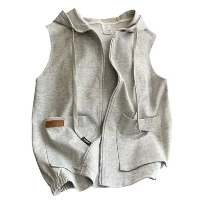 Women Grey White Layered Zipper Vest Sweatshirt