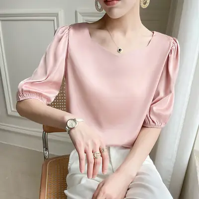 Women's White Chiffon T-Sleeve Top 2023 Summer