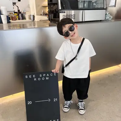 Boys T-Shirt Black Short Sleeve Pure Cotton Summer