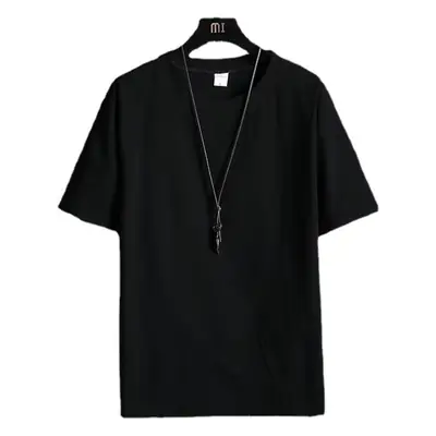 Men Linen Crew Neck T-Shirt Grey Short Sleeve