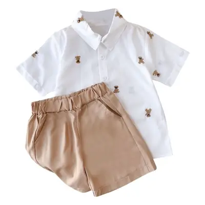 White Bear Embroidered Girl Suit Summer Korean Style