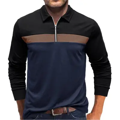 Polo Shirt Men Navy Red Long Sleeve 2023