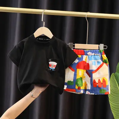 Boys Summer T-Shirt with Colorful Graffiti Shorts 2026