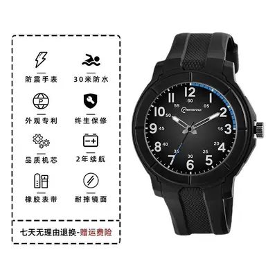 Men's Black Luminous Quartz Watch with Waterproof Design