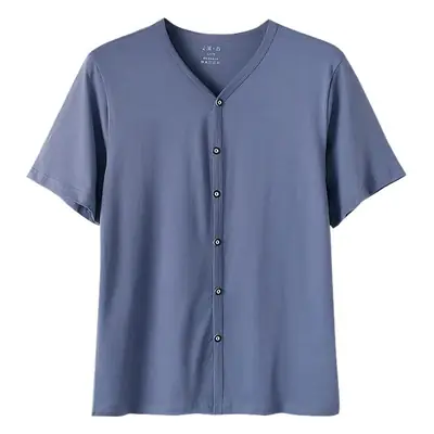 Men Pure Cotton Button T-Shirt Black Casual