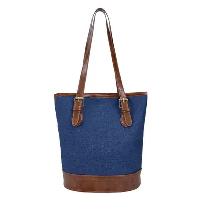 Blue Denim Bucket Bag for Women with Leather Strap