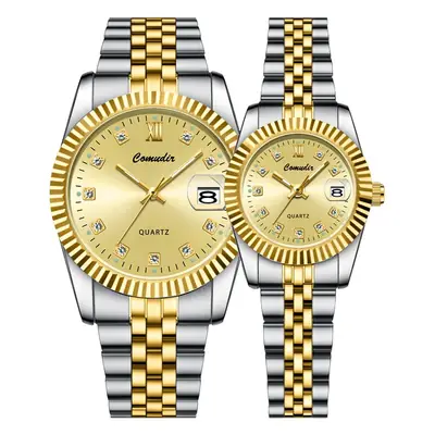 Couple Watches Gold Silver Luminous Calendar Waterproof