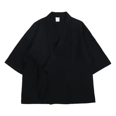 Men's Black Linen Loose Sleeve Shirt Large Pocket