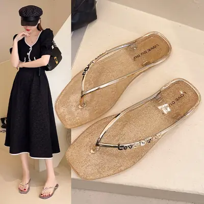 Transparent Splint Slippers Women's Outer Wear 2023 Summer New Female Student Casual Fashion Flip Flops Trendy Beach Shoes