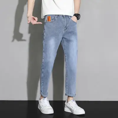 Men's Light Blue Ripped Nine Jeans Slim Fit