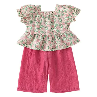 Baby Girl Floral Puff Top & Wide Leg Shorts Set