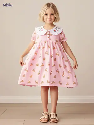 Little Maven Girls Dress Pink Cotton Summer