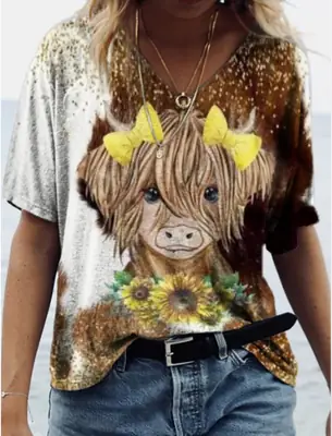 Foreign trade cross-border new Amazon independent station Western cow head style collar short sleeve loose top T-shirt women's clothing