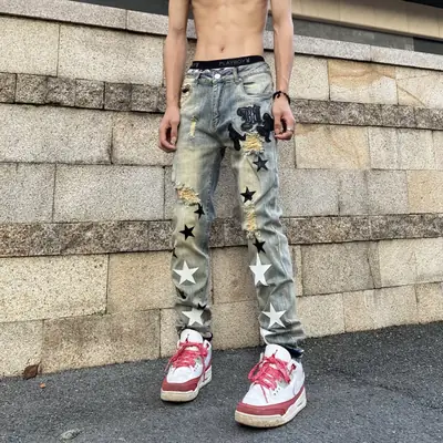 Japanese Artistic Loose Straight Jeans for Men Spring