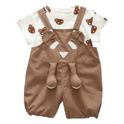 Boys Summer Two-Piece Strap Set Brown Cotton