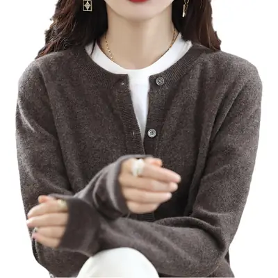 Women Knitted Cardigan Grey Slim Fit Winter Warm