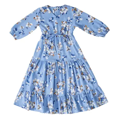 Girl's Blue Floral Long Sleeve Maxi Dress