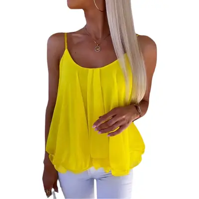 Light Blue Chiffon V-Neck Vest Top for Women
