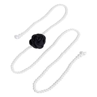 Pearl Waist Chain with Black & White Rose Flower