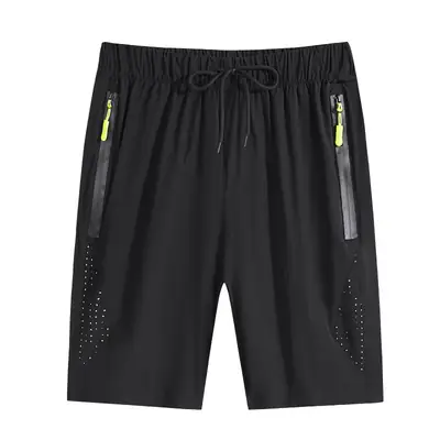 Men's Black Crossbody Zip Shorts with Yellow Accents