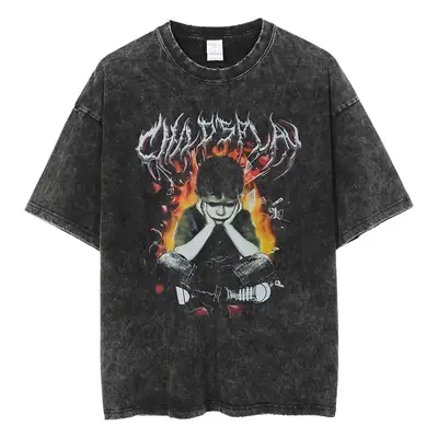 European American Retro Hip Hop Rock Tee Black