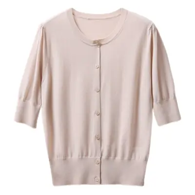 Women Pink Knitted Mid-Sleeve Cardigan