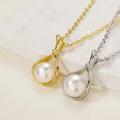 Gold Pearl Zircon Necklace for Women