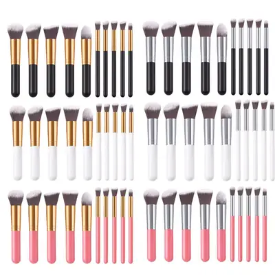 10 PCS Pink Makeup Brushes Set for Blush Foundation