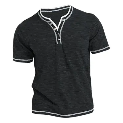 Men V-Neck Blue Cotton T-Shirt Small