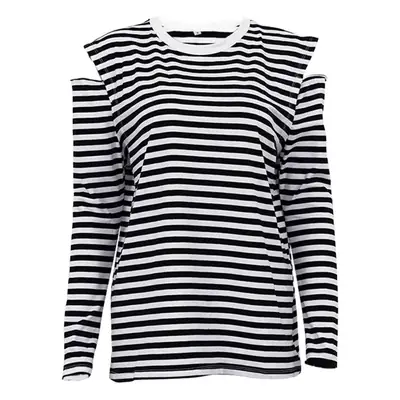 Women Striped Cold Shoulder Top Long Sleeve Off-Shoulder
