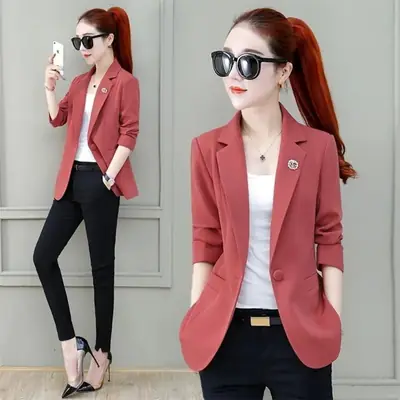 Women's 2025 Summer Thin Collar Suit Jacket Yellow Black