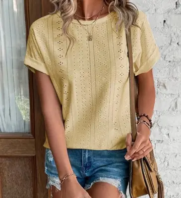 Women's Lavender Eyelet Short Sleeve Top