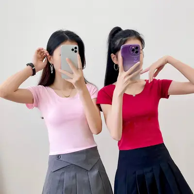 Women Short Sleeve T-Shirt Blue Slim Fit Summer Wear
