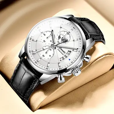 Men's Rose Gold Luxury Watch with Calendar & Luminous Dial