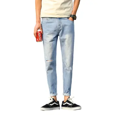 Retro Ripped Jeans Men Loose Straight Casual Pants