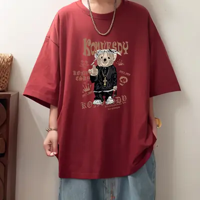 Men Black Graphic Round Neck T-Shirt Loose Fit