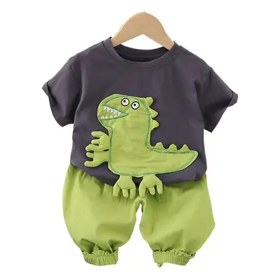 Kids Cartoon Dinosaur Suit Summer Boys Green Pants Purple Top