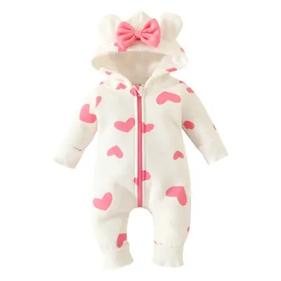 Baby Winter Hooded Zipper Suit with Heart Print