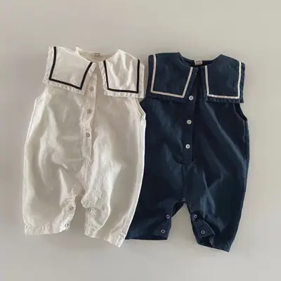Korean Style Baby Suit Navy White Collar Climbing
